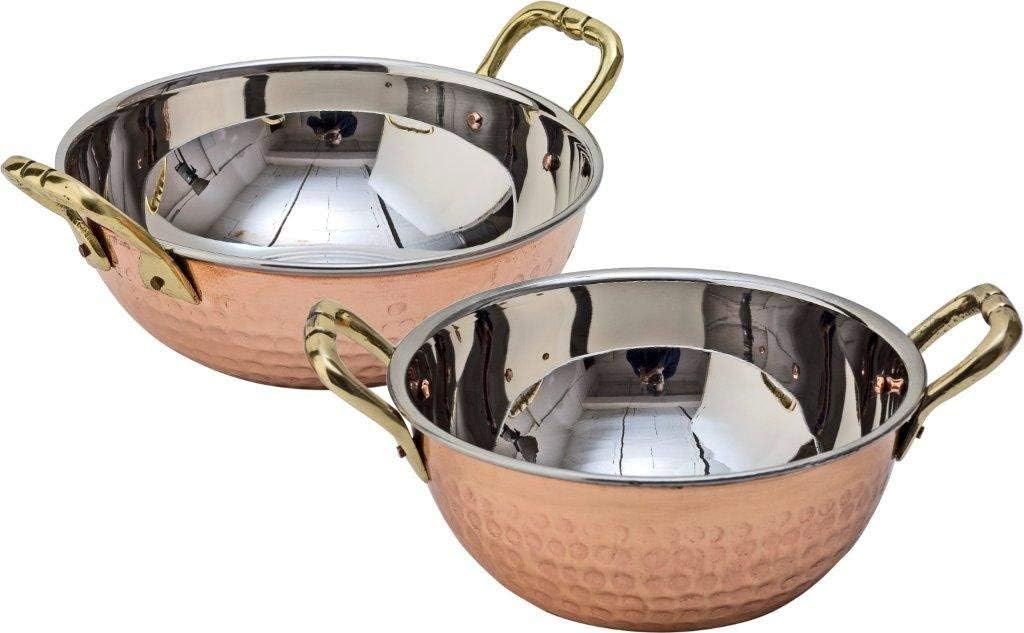 Aakrati Set of 2 Hammered Copper Serving Bowl - Kadai for Kitchen Tools Daily for Cooking Accessories for Home/Motel Outside Or Multi Purpose Use