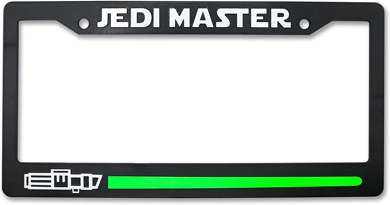 Jedi Master 3D Raised License Plate Frame | 1 Pack Car License Plate Cover | Universal US Black License Plate Holder | Auto Accessories (Car, Truck and SUV)