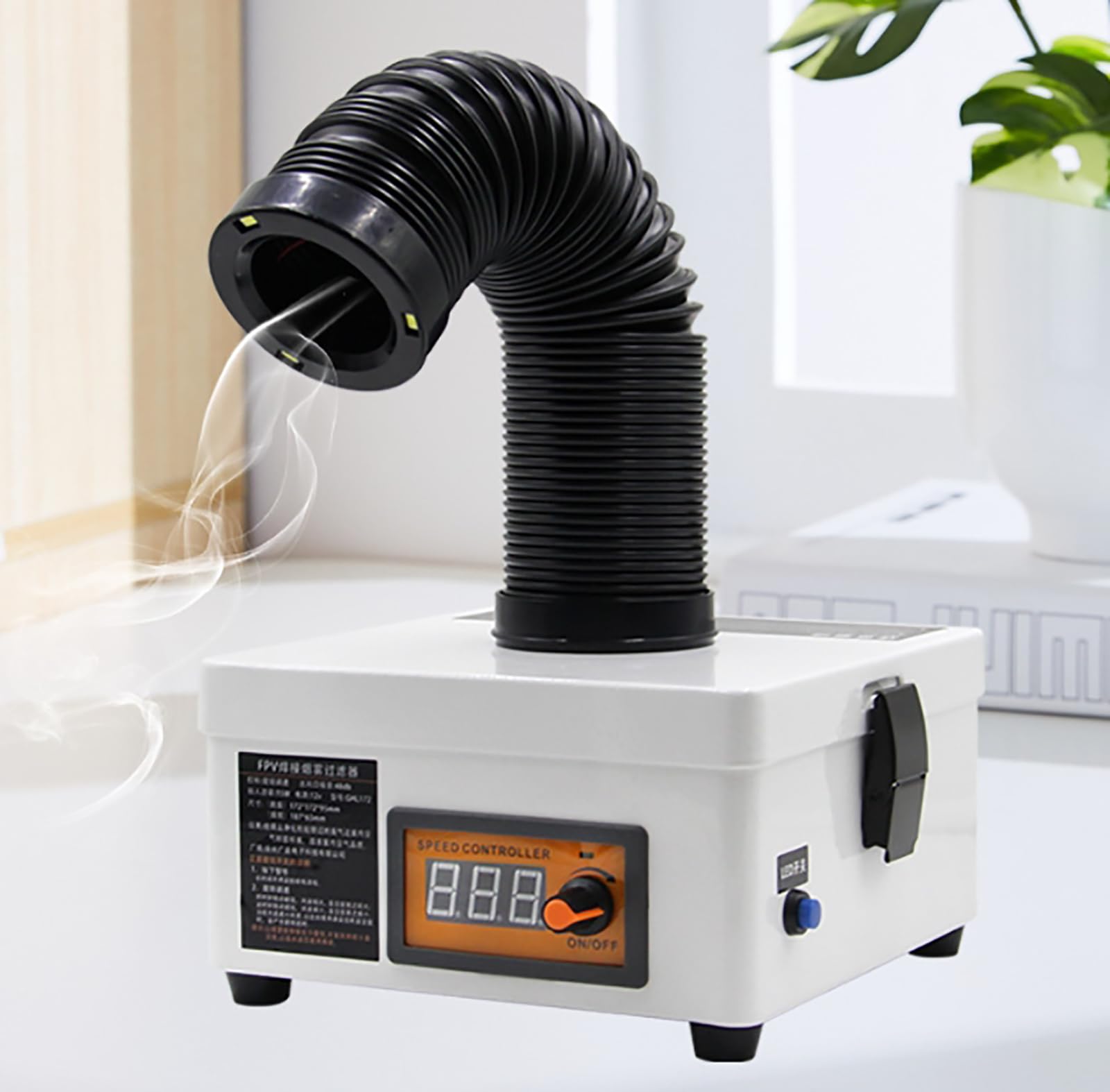 Small Smoke Absorber, Desktop Soldering Smoke Extractor with LED Display, Infinitely Adjustable Wind Speed, HEPA+activated Carbon Filter Layer, Strong Suction, for Grinding, Polishing, Painting
