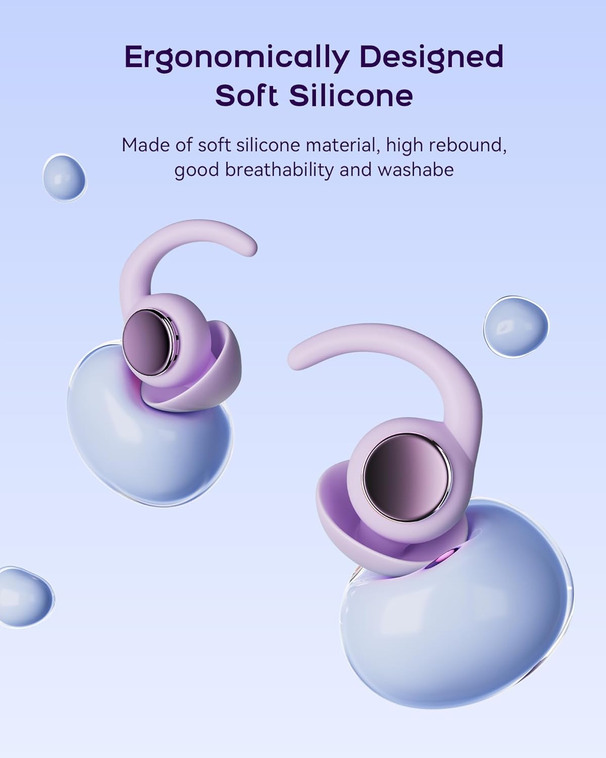 Reusable Silicone Ear Plugs for Sleeping, 30dB SNR, Noise Cancelling for Sleep, Concerts, Travel, Work, Study, 2 Pairs(Purple)