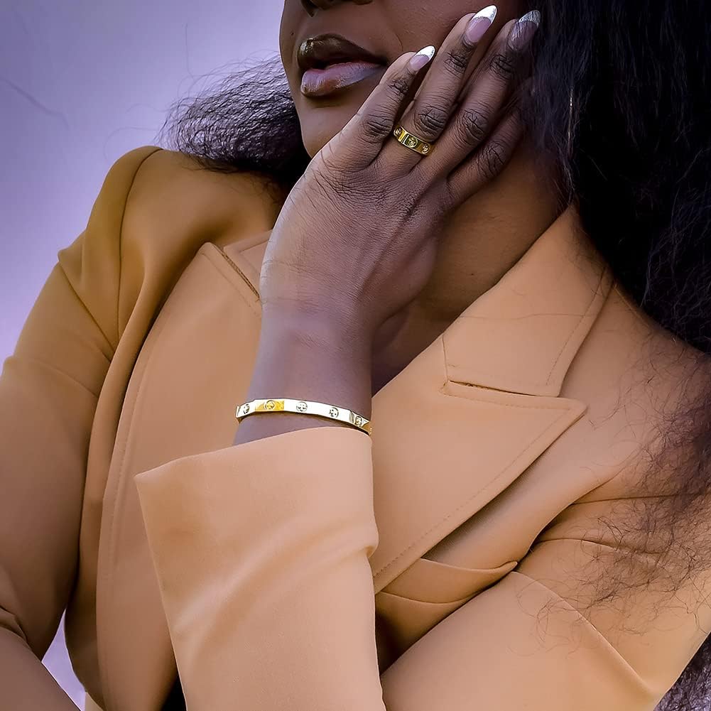 18K Gold Rings for Women Non Tarnish, Vintage Statement Cocktail Cubic Zirconia Ring, Gold Plated Stainless Steel Chunky Rings, Fashion Finger Jewelry Size 6,7,8,9 - Image 6