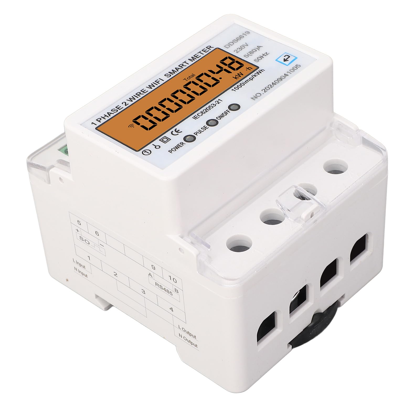 Misuratore di energia intelligente WiFi monofase con schermo LCD per telecomando, contatore di energia intelligente ignifugo per uso domestico