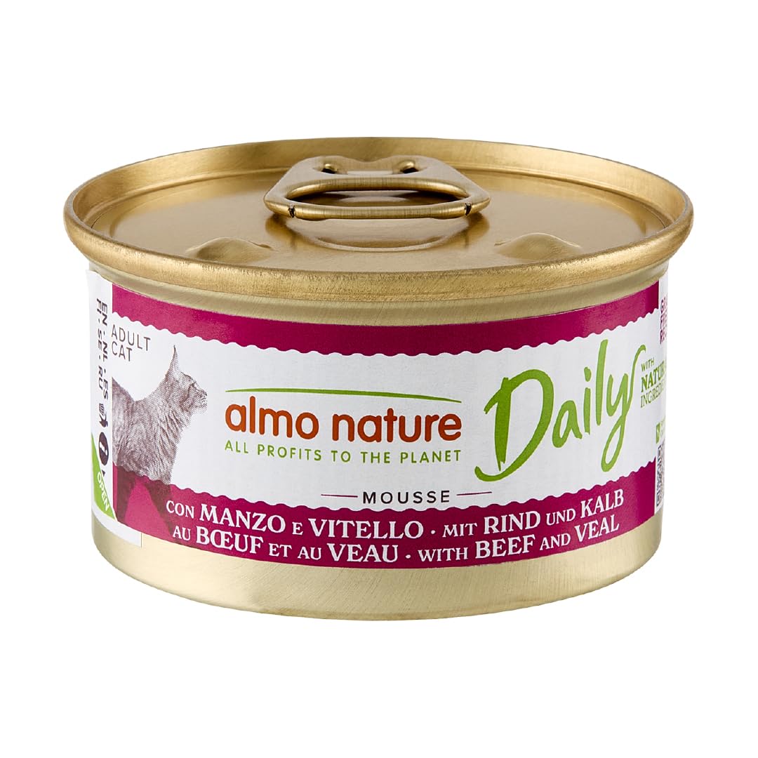 Almo Nature Daily Wet Food for Adult Cats in Mousse - Beef and Veal - Gluten Free, Grain Free - 85 g, Pack of 24
