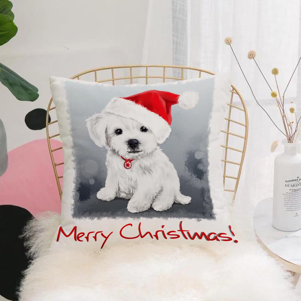 HYOSXW Cushion Cover,Throw Pillow Case Home Decorative for Living Room Bedroom Sofa Chair 16X16 Inch,Bichon Christmas painting watercolor painting,Pillowcase 40X40cm
