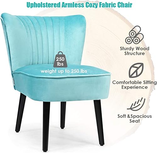 Miniatura 5 de Giantex Juego de 2 sillas decorativas de terciopelo, sillas de club de ocio modernas tapizadas con patas de madera maciza, asiento de esponja