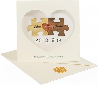 9 Years Anniversary Card, Handmade 9th Wedding Pottery Anniversary Wooden Puzzle Greeting Card Gifts for Men Woman, DIY the Name and Date on Jigsaw and Card