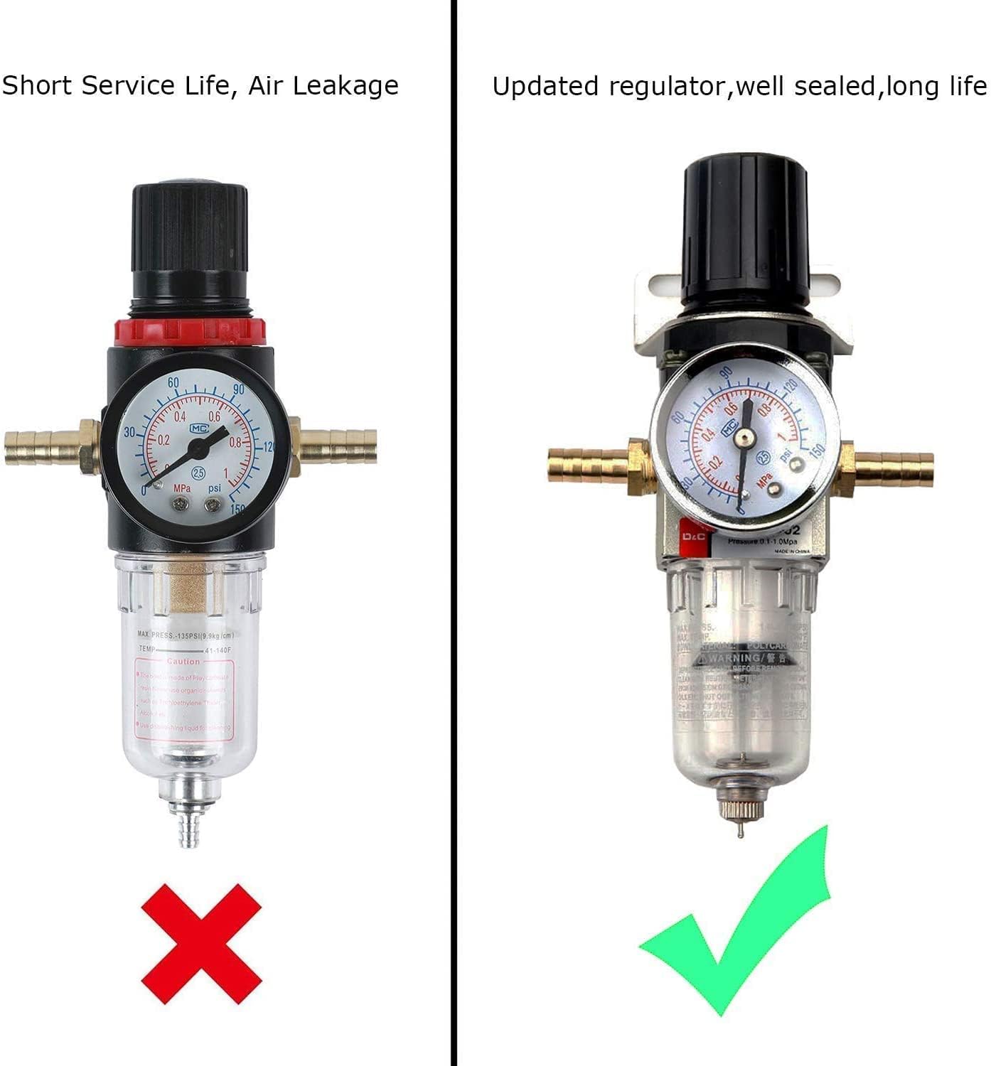 Comparison of old and updated air regulator