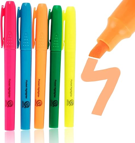 1InTheOffice Resaltadores de colores surtidos, rotuladores, marcadores resaltadores, paquete de 5