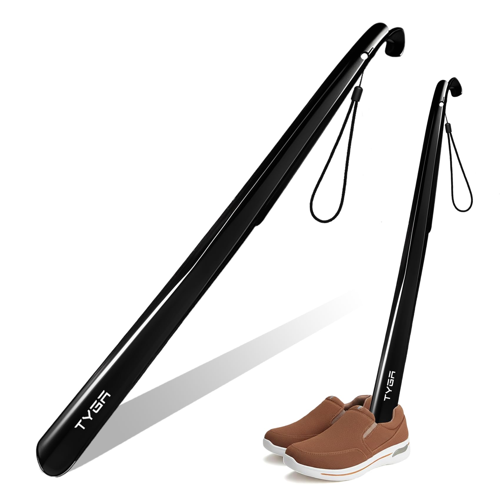 Tyga Store Men's Black Shoe Horn Extra Long Handled 23 Inches, 58Cm, Comfortable, Elongated Footwear Fitter (For & Wo) (, 1)