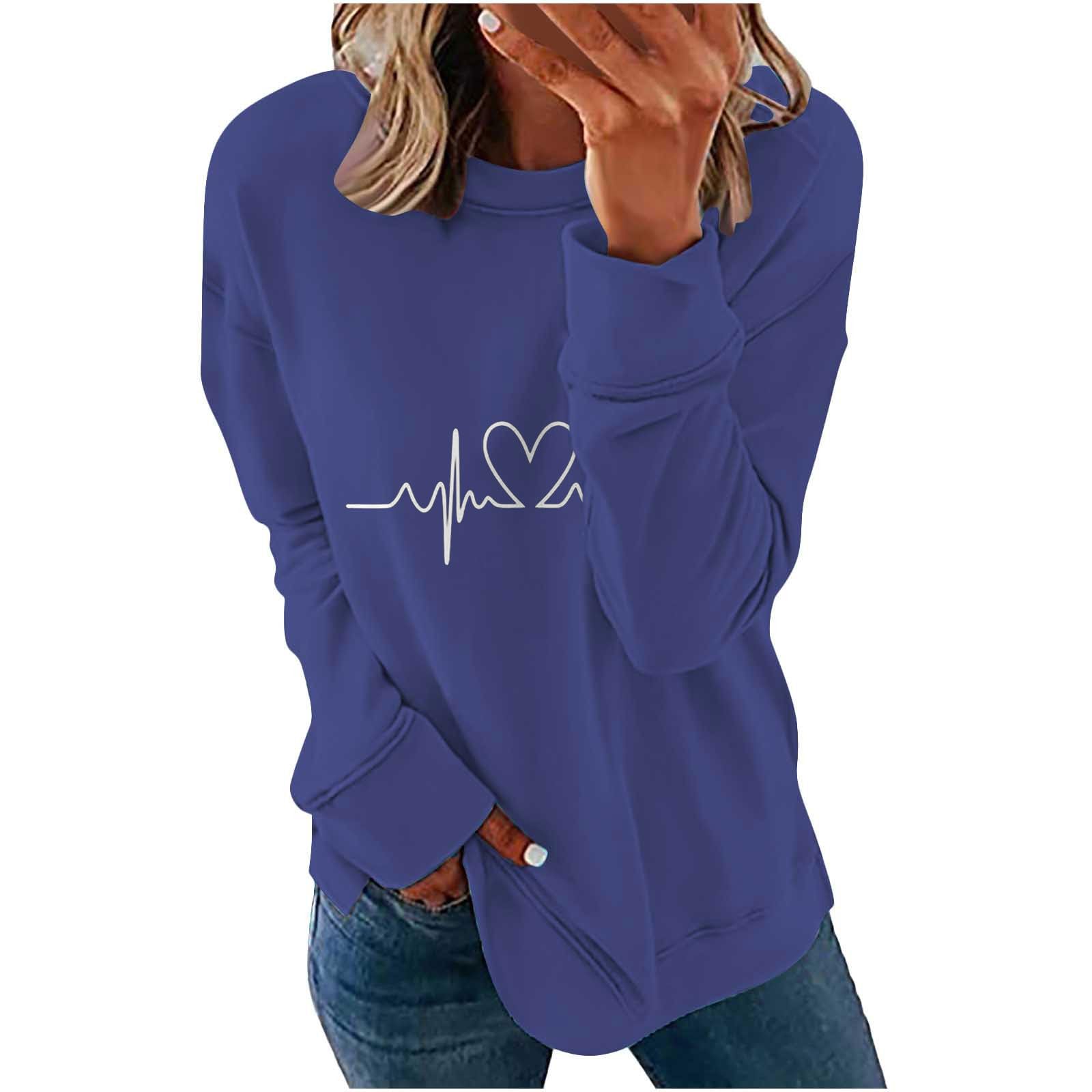 Mittory Womens Long Sleeve Sweatshirts Heart Print Fashion
