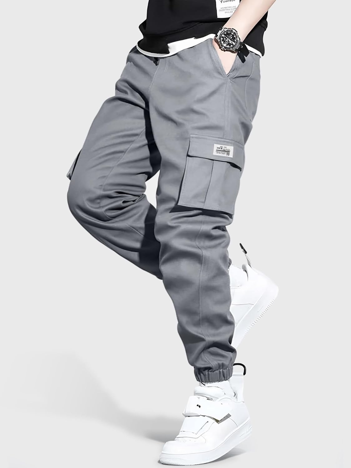 HOTake Men's Casual Cargo Pants Elastic Waist Drawstring Tapered Pants for Men Joggers Hiking Pants with Multi Pockets - Image 2