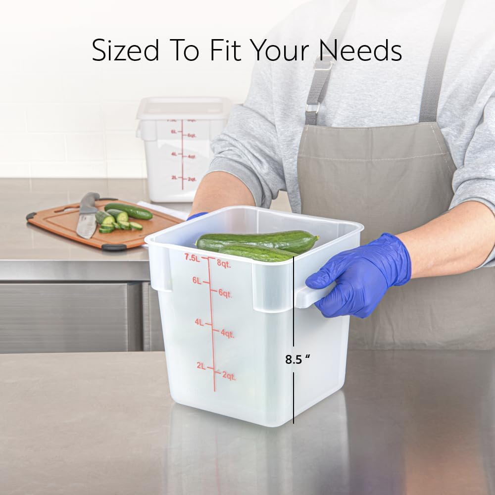 Restaurantware Food Storage Container 10 Pack of 8 qt Plastic Kitchen Storage Bin with Volume Markers Space-Efficient Design Dishwasher-Safe Polypropylene Translucent