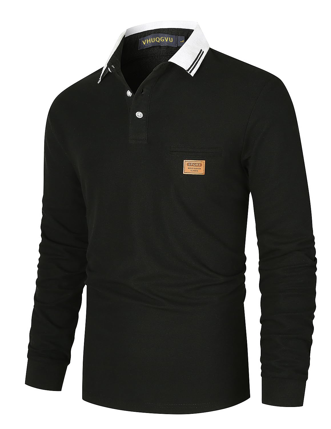 VHUQGVU Polo Uomo Essenziale Manica Lunga 100% Cotone Contrasto Colore Golf Sportiva Poloshirt