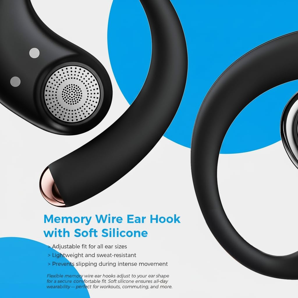 Micool Cuffie open-Ear Bluetooth 6.0, clip on auricolari senza fili con tempo di riproduzione 36H, riduzione del rumore, auricolari vivavoce, vestibilità comoda, per corsa, fitness e viaggi