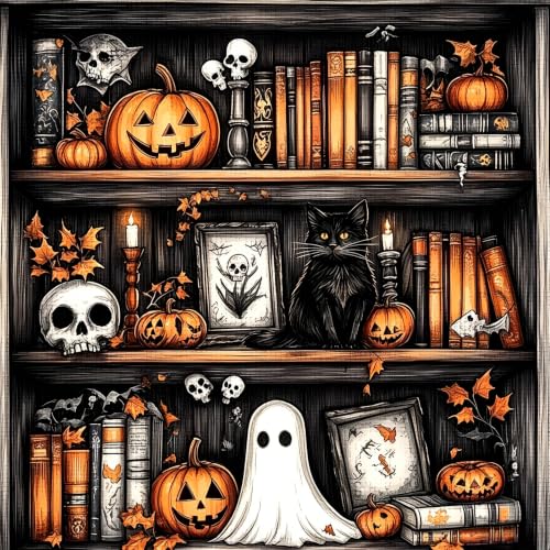 Image of Halloween Beginner Stamped Cross Stitch Kits Arts and Crafts for Adults | Ghost Embroidery Starter Kit for Adult Beginners, 11CT Pumpkins Needlepoint Counted Cross-Stitch Patterns Dimensions Kit