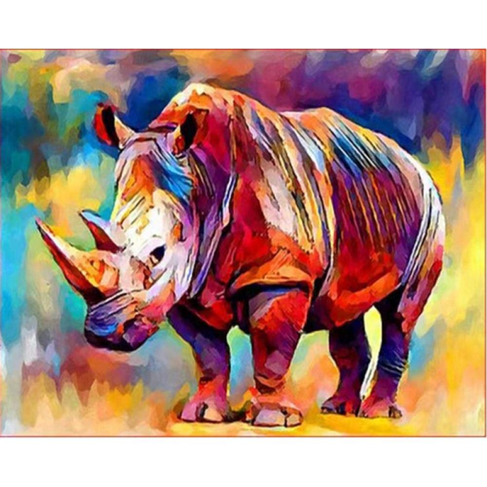 HJKGSX DIY 5D Diamond Painting Kit Painted animal rhino paint by number adults Full Drill Crystal Rhinestone Embroidery Pictures Art Craft for Home Decor 12x16 inch (Frameless)