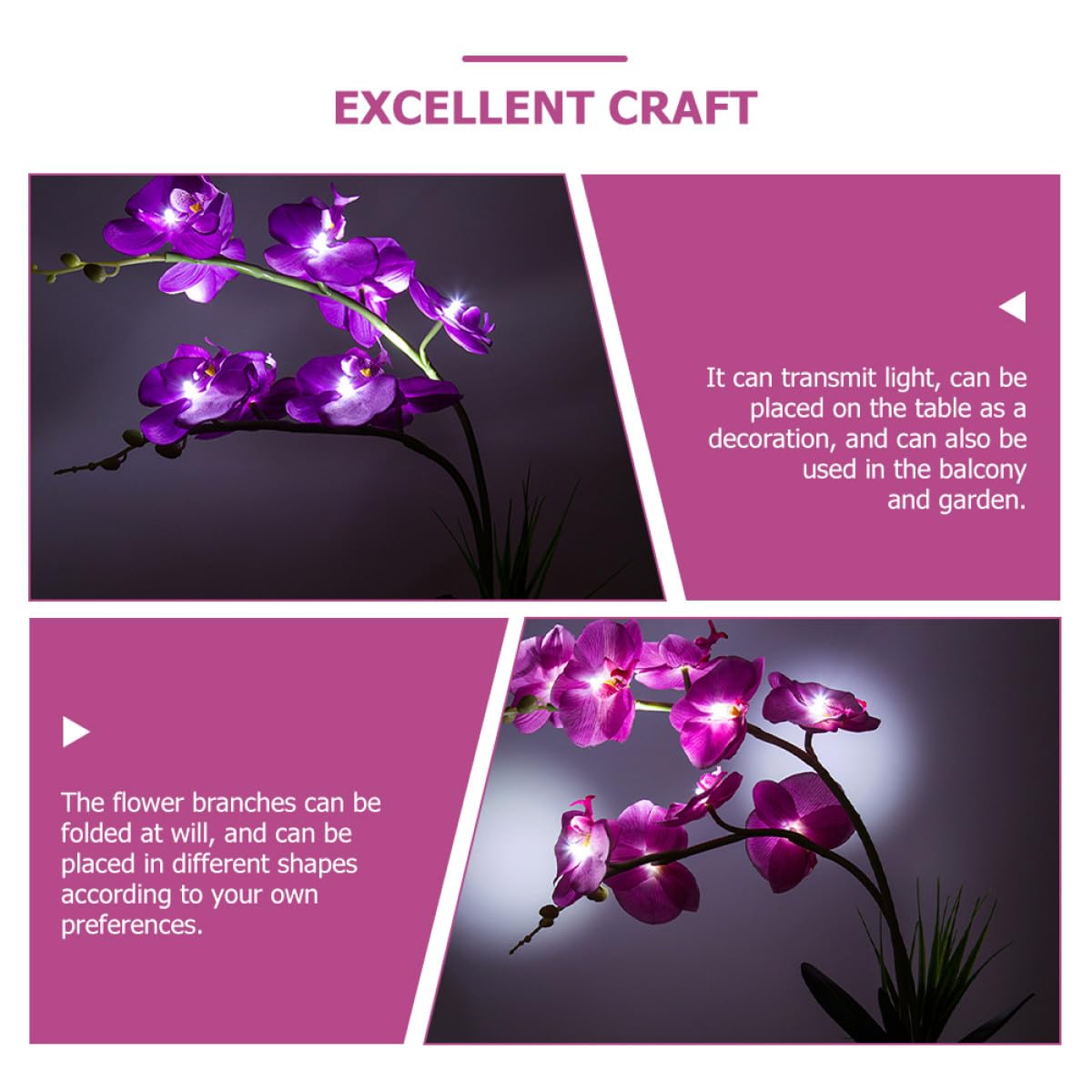 LED Orchideen Blumenlicht mit 9 LEDs, Faltbaren Zweigen, Kunststoff
