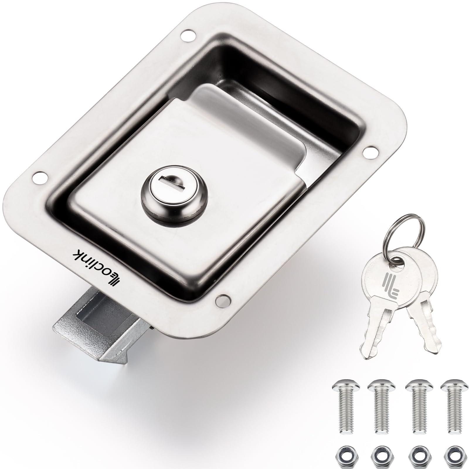 Truck Tool Box Lock Replacement kit, 304 Stainless Steel Locking Paddle Latch, Truck Bed Toolbox Handle, Trailer Door, RV, Camper, Storage Box, 4.7" L x 3.62" W with Keys