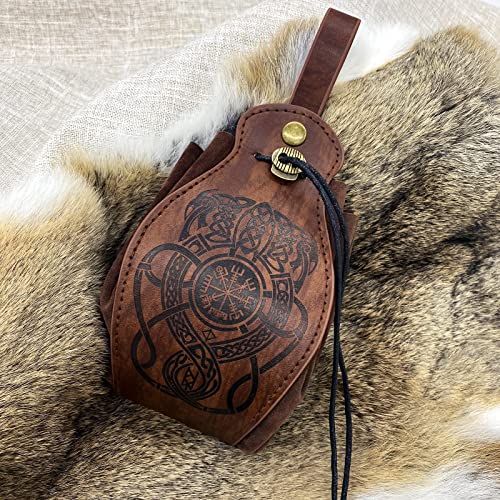 Image of Leather Belt Pouch Medieval Vintage Renaissance Viking LARP Cosplay Costumes Drawstring Coin Purse Phone Holder Waist Bag (Dragon)