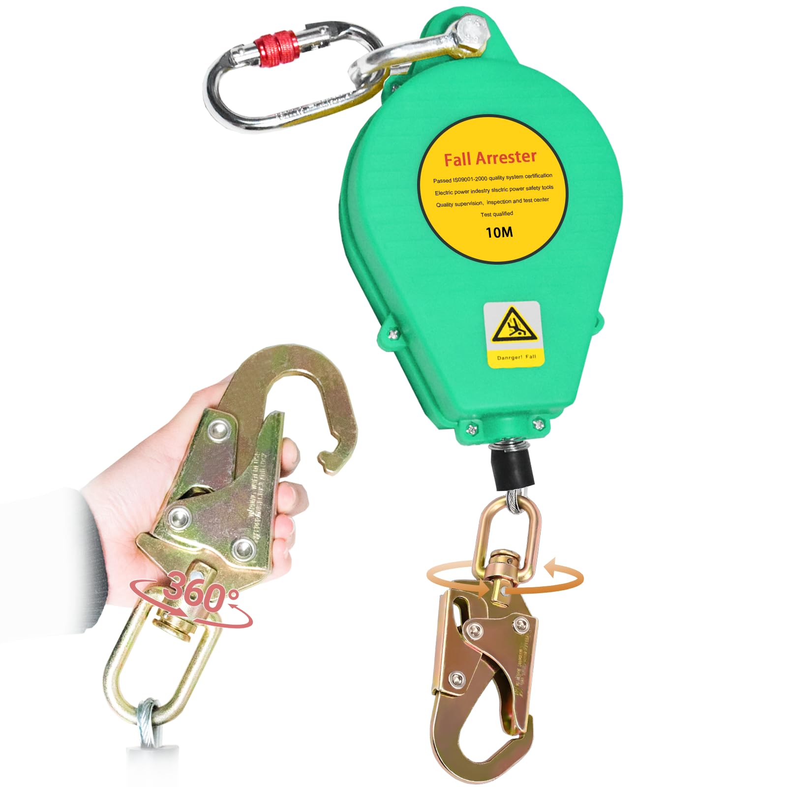Arnes Linea de Vida Retractil Tejado, Dispositivo Retractil Anticaidas Seguridad Homologado 10 Metros, Arnes Retractil Seguridad para Trabajo Altura y Tejado, Carga Máxima:150kg(Verde, 10m)