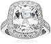 Platinum Plated Sterling Silver Clear Cushion Cubic Zirconia Ring