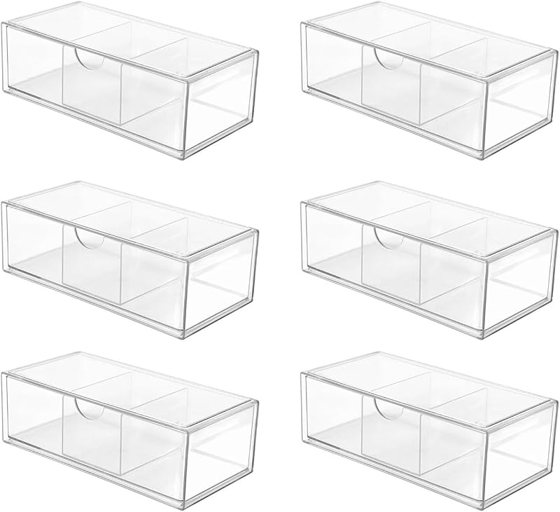 Organizador de acessórios para cabelo em acrílico transparente PINGANBUSU com 3 compartimentos, 6 unidades