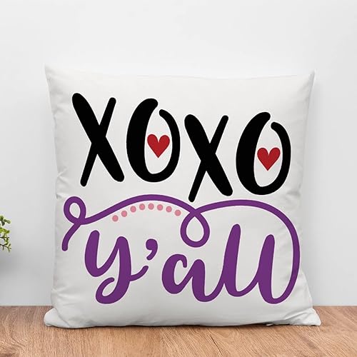 XOXO Y'all - Funda de cojín para el día de San Valentín, con citas dulces, almohadas de feliz San Valentín, fundas de almohada de lino vintage para