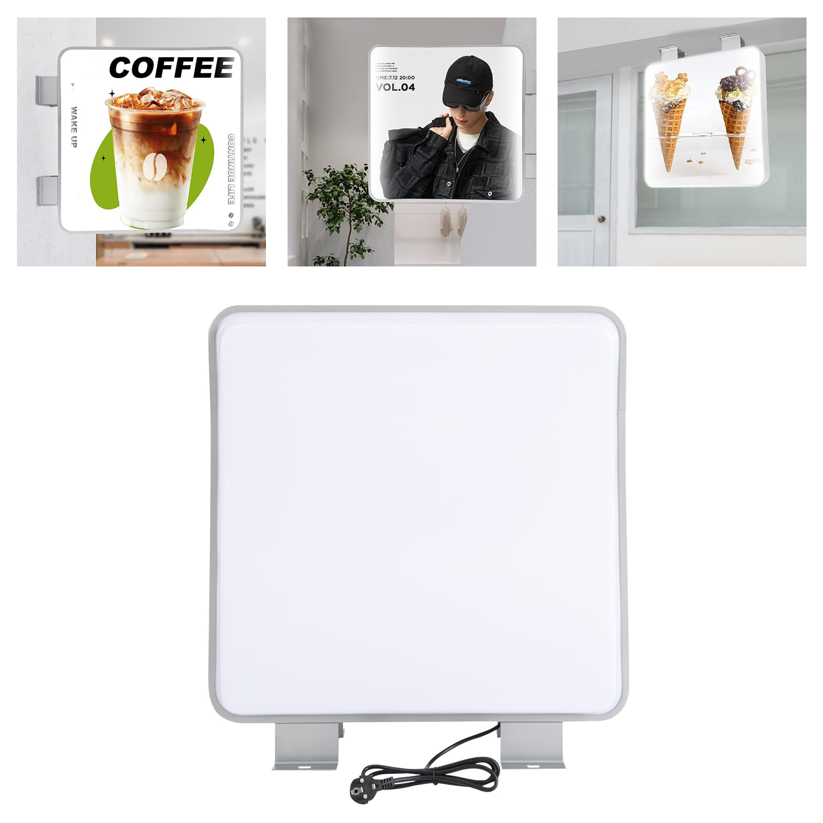 Caja de luz LED de doble cara para publicidad de luz, 60 x 60 cm, letrero luminoso, impermeable, doble cara, caja de luz para tienda, bar, cafetería, té, salón, decoración, cartel publicitario