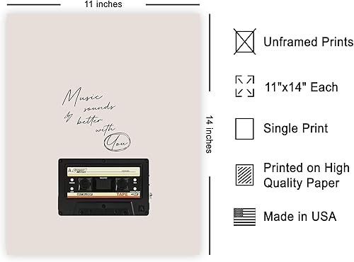 Miniatura 2 de Poster Master Impresión de cinta de cassette, póster con música que suena mejor contigo, arte musical retro, diseño de pared con citas positivas,