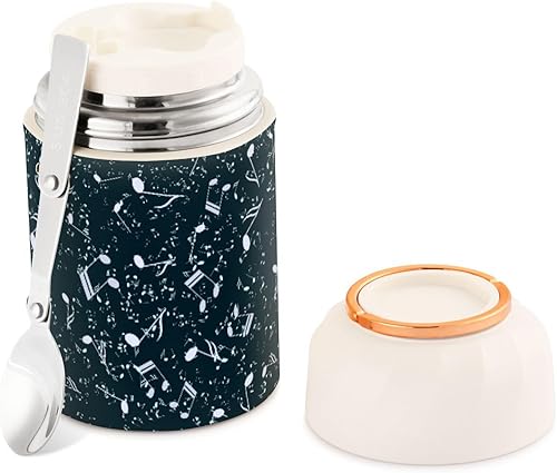 Miniatura 1 de Notes Music Food Jar with Spoon Stainless Steel Vacuum Insulated Food Container 17 oz Thermos for Lunch