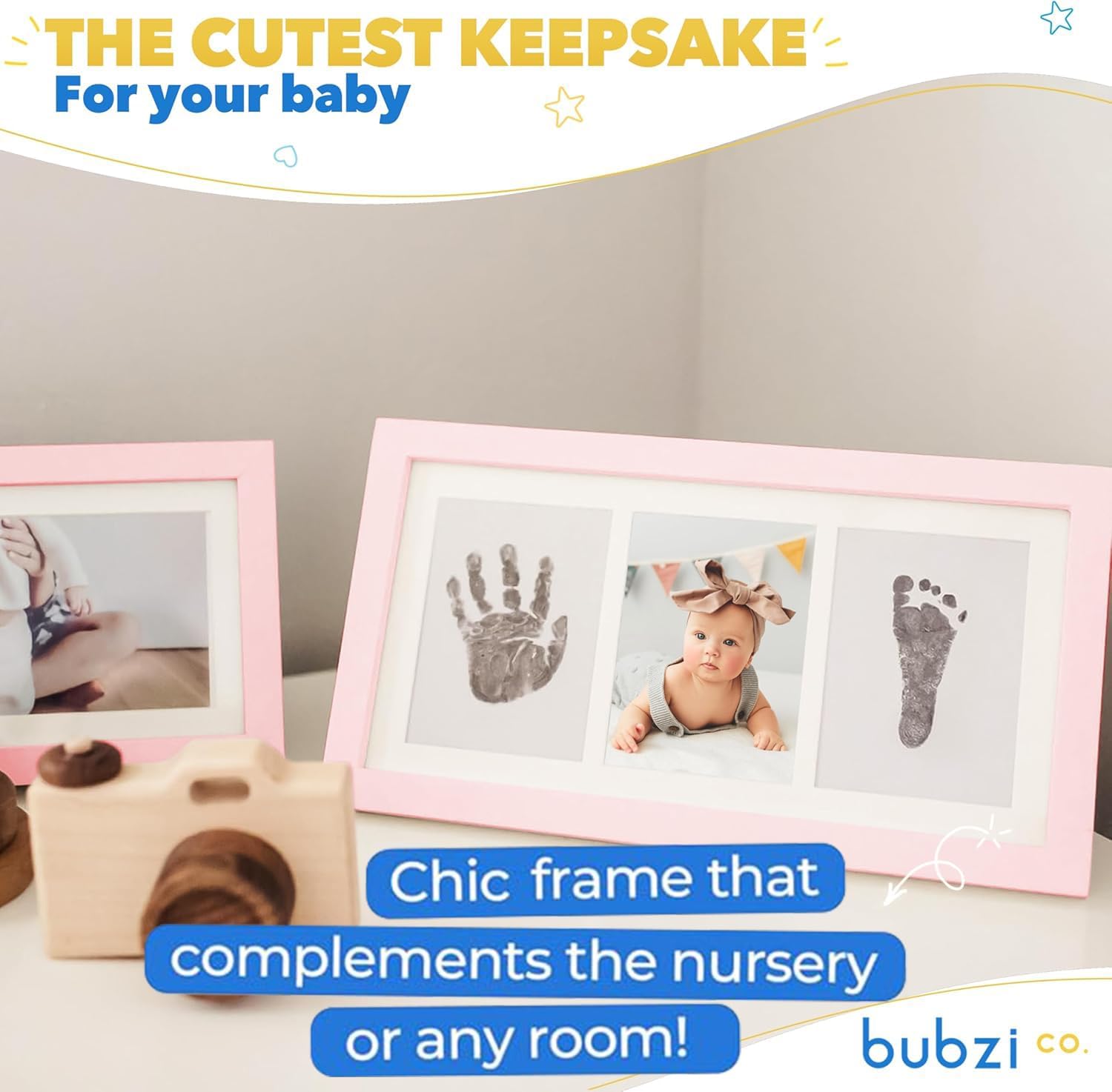 Bubzi Co Baby Handprint Kit & Footprint Photo Frame for Newborn Girls and Boys, Unique Baby Shower Gifts Set for Registry, Memorable Keepsake Decorations for Room Wall or Nursery Decor (Ballet Pink)