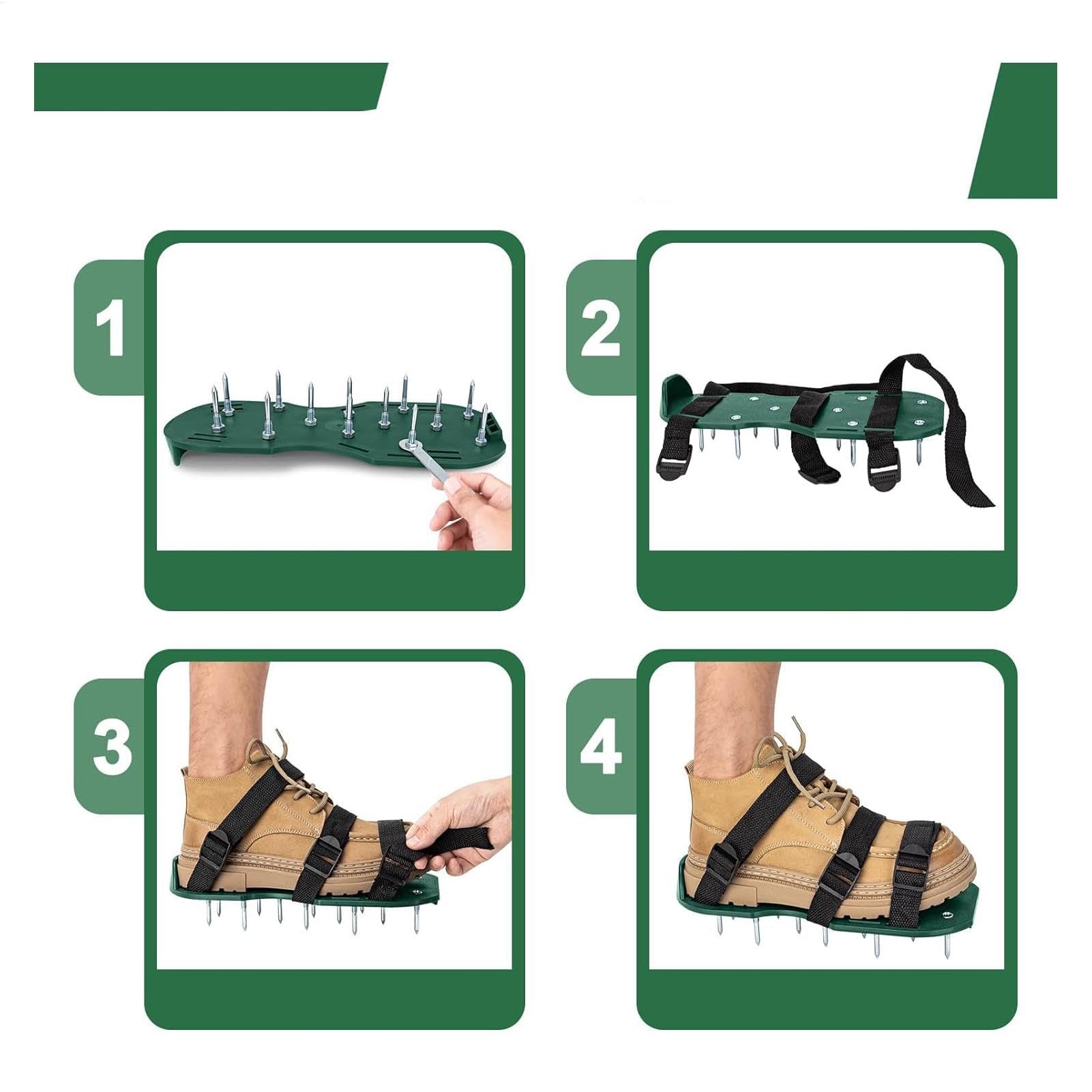 Scarpe professionali per unghie, 30 x 13,3 cm, 26 punte in acciaio inox con rivestimento anti-ruggine, per lavori di massetto e ventilazione sul prato, misura regolabile, 36 – 47