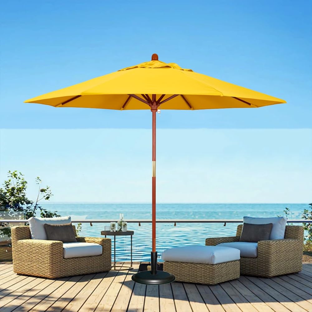 Duży Okrągły Parasol Ogrodowy 7 Stóp, Duży Stół Ogrodowy 9 Stóp, 8 Solidnych Żeber I Drewniany Słupek,Yellow-270cm(9ft)