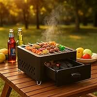 Churrasqueira Portátil À Carvão Premium Em Ferro, Com Gaveta Para Cinzas, Ventilação Lateral, Ideal Para Camping, Piqueniques E Churrasco Ao Ar Livre, Marca VARENZIA