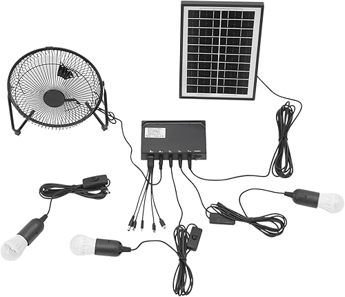 Generador solar con ventilador y luz, kit de panel solar portátil para campamento al aire libre, emergencia, invernadero, cobertizo, incluye 3