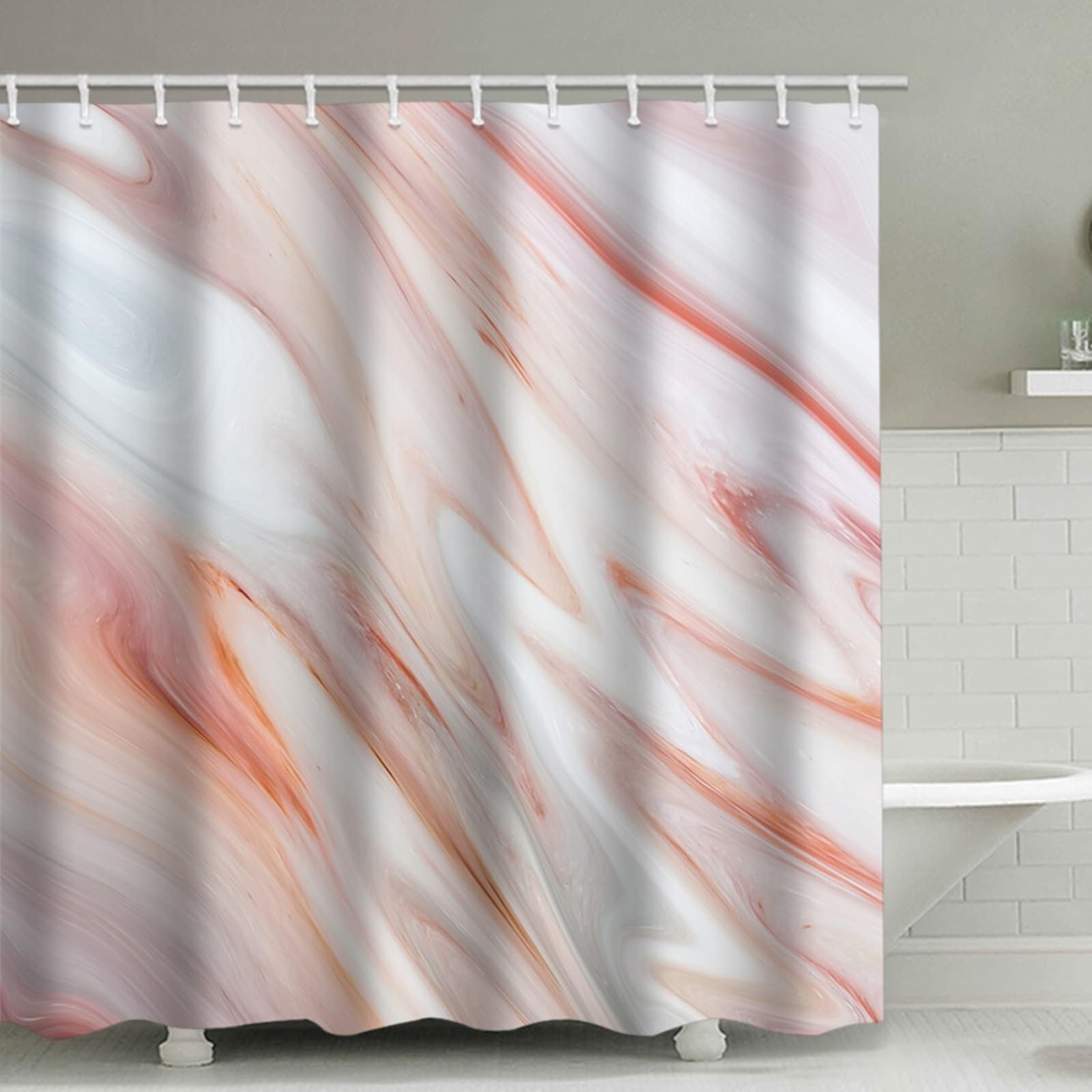 Rideau de douche imperméable KnSam en polyester blanc et rose 150x180cm