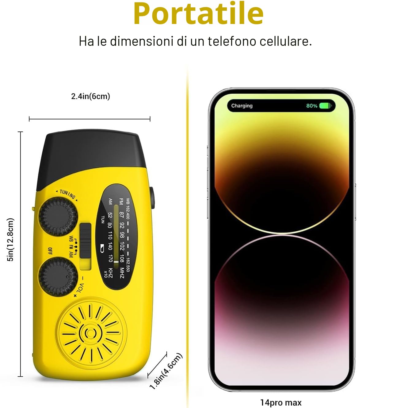 Radio Solare D'emergenza Con Manovella, Torcia LED, Allarme SOS, AM/FM/WB E Batteria 2000 MAh – Ideale Per Campeggio E Avventure All'aperto