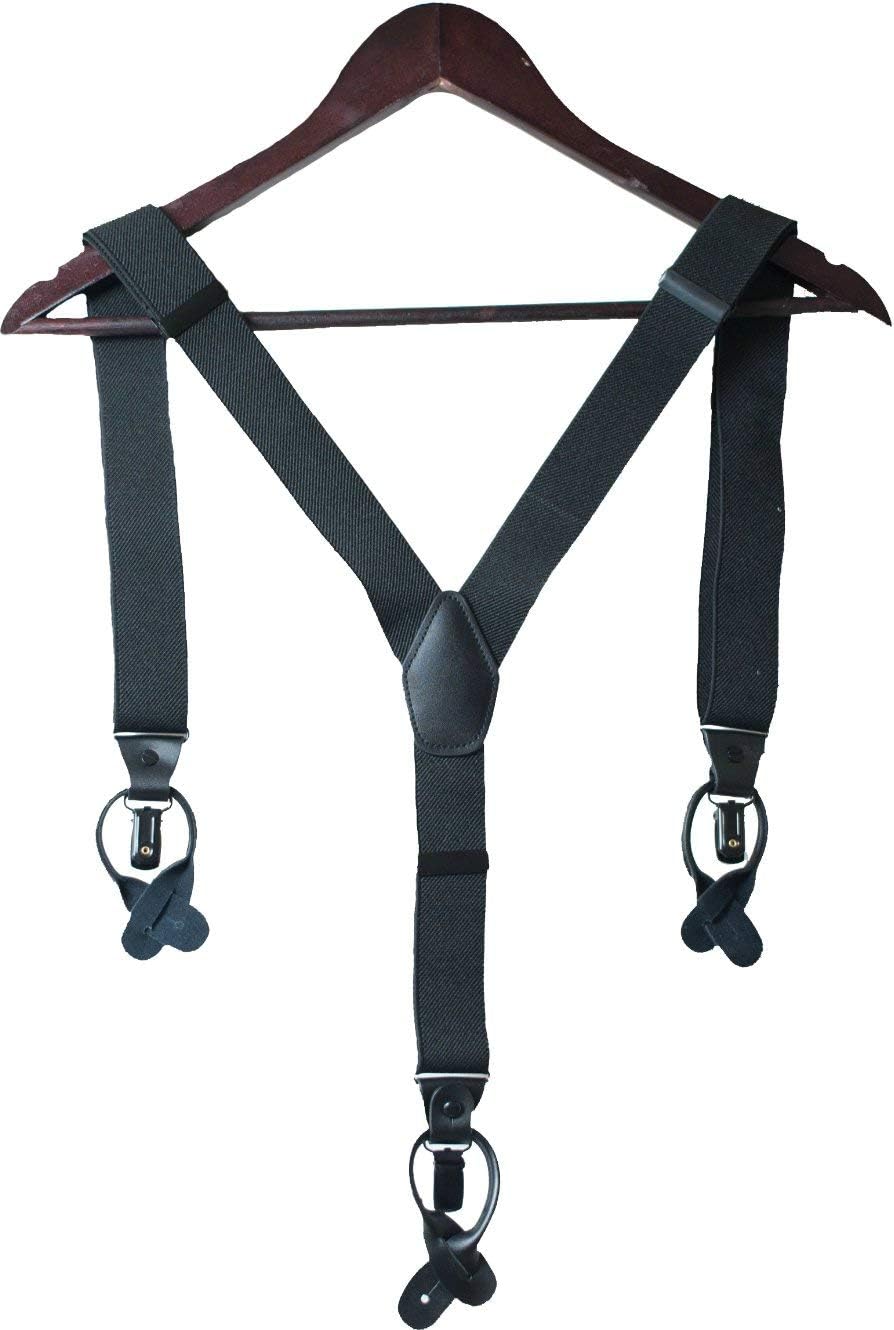 FinestGoods Elastic Suspenders For Men - Natural Leather And Black Matte Hardware - Premium Quality