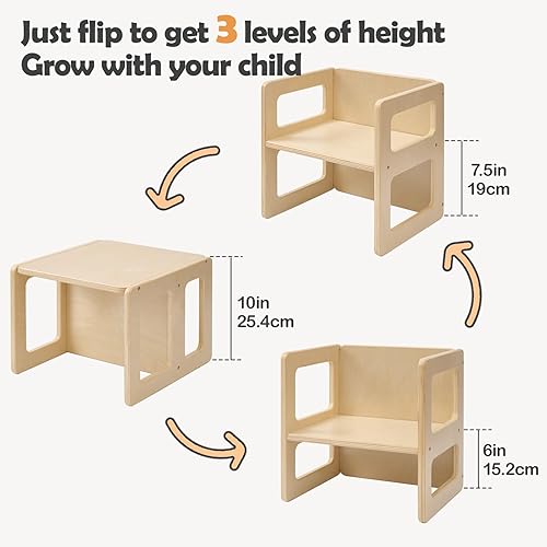 Miniatura 2 de FUNLIO Silla de destete Montessori de altura ajustable para edades de 1 a 3 años, silla de madera maciza de calidad, para comer, leer, jugar,