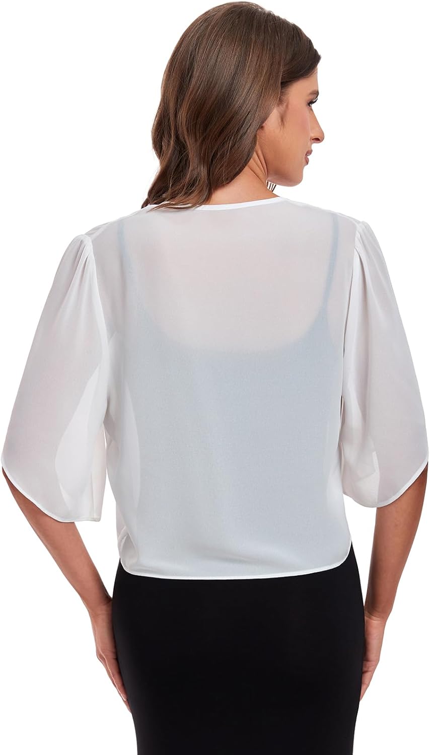 SURVODJA Womens Chiffon Cropped Cardigans Lightweight Sweaters Short Sleeve Bolero Shrugs for Dress - Image 6