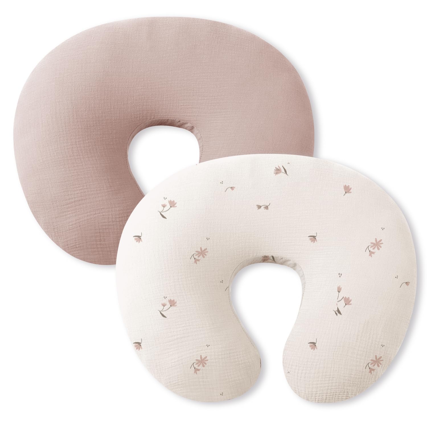 Little Grape Land 2 Pack Nursing Pillow Covers, Stretchy and Soft Nursing Cover for Breastfeeding, Microfiber, Muslin Cotton, Pillow Slipcover for Baby Girls Boys Newborn(Floral + Dusty Rose)