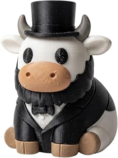 Abraham Lincoln Cow Figurine with Top Hat and Black Beard - President Collectible Desk Decor for Adults - 3D Printed in Canada
