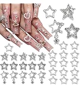 YAEISM 30PCS Star Nail Charms 3D Alloy Nail Art Charms 4 Styles Silver Stars Nail Rhinestones Cry...