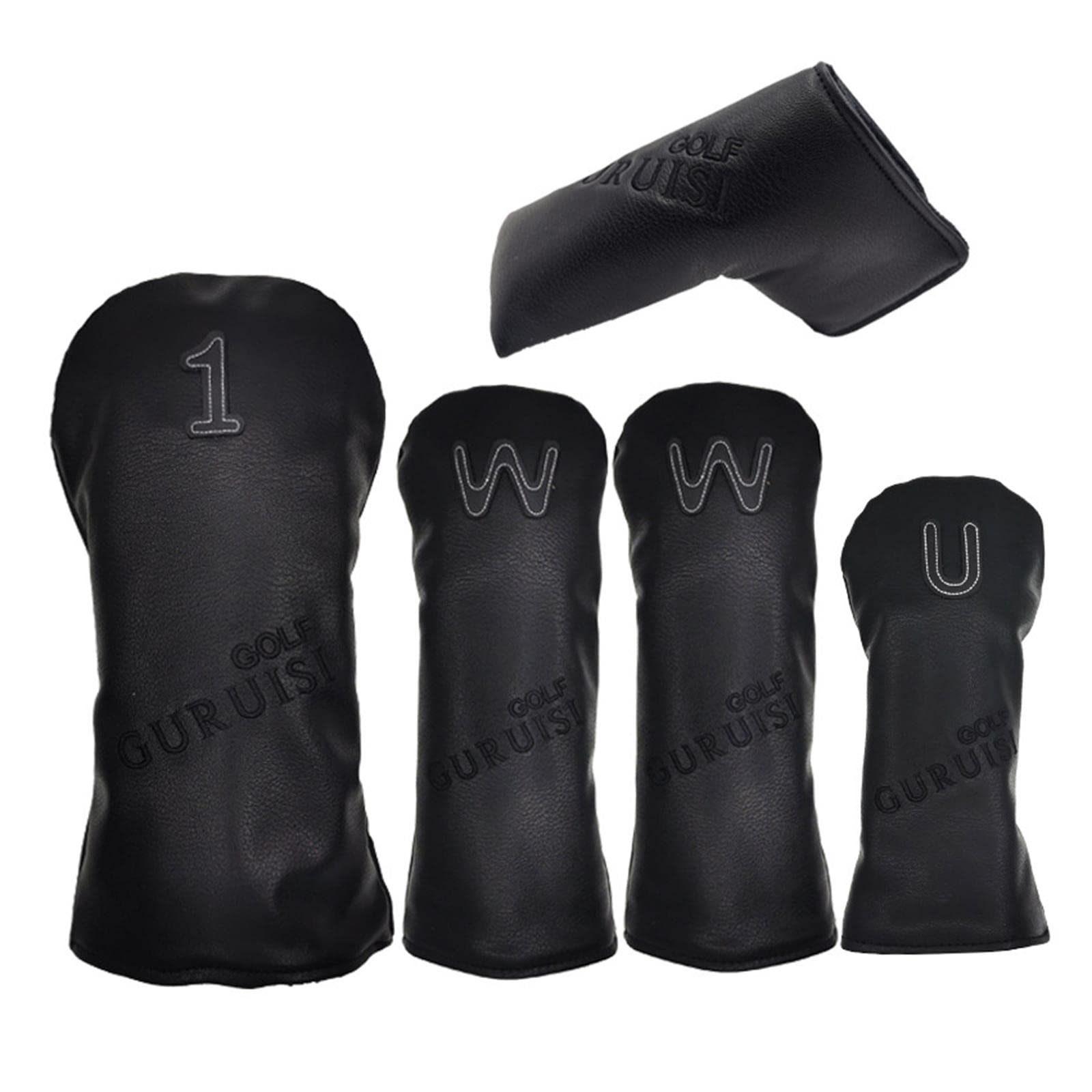 Golf Head Covers Driver Fairway Wood Putter Sleeve Hybrid Cover w/Number Tag Black 1 37x15cm