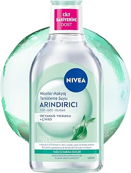 NIVEA Micellar Makyaj Temizleme Suyu Arındırıcı ve Matlaştırıcı 400 ml, Yüz, Göz ve Dudak Temizleyici, Amino Asit Kompleksi ve Okyanus Yosunu Özü