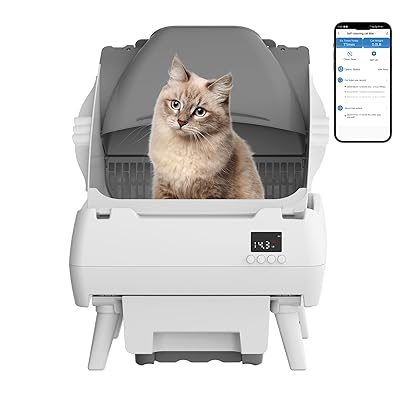 Automatic Cat Litter Box Self Cleaning - App Control, Open-Design, Smart Health Monitor, Suitable for Medium Cats and Kittens, Anti-Pinch Safety, Quiet Operation, A Trusted Companion for Life - White
