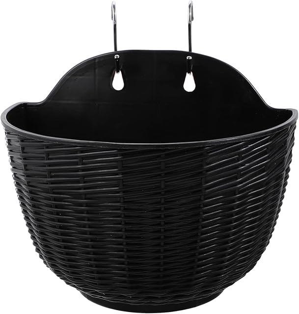 Angoily Wall Hanging Planters Basket Fence Plant Flower Pot Plastic Rattan Flower Bird Basket Half Moon Self Watering Garden Pots Holder for Porch Balcony Indoor Outdoor Black