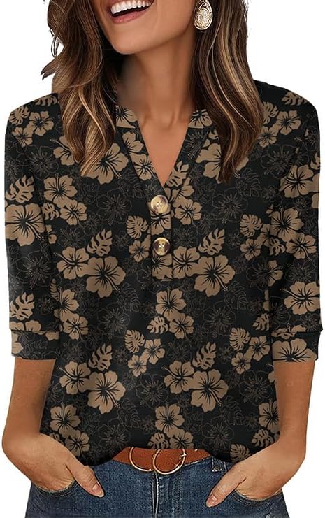 OFEEFAN Womens Tops 3/4 Sleeve Henley Shirts for Women Fall Fashion 2025 School Outfits for Teachers