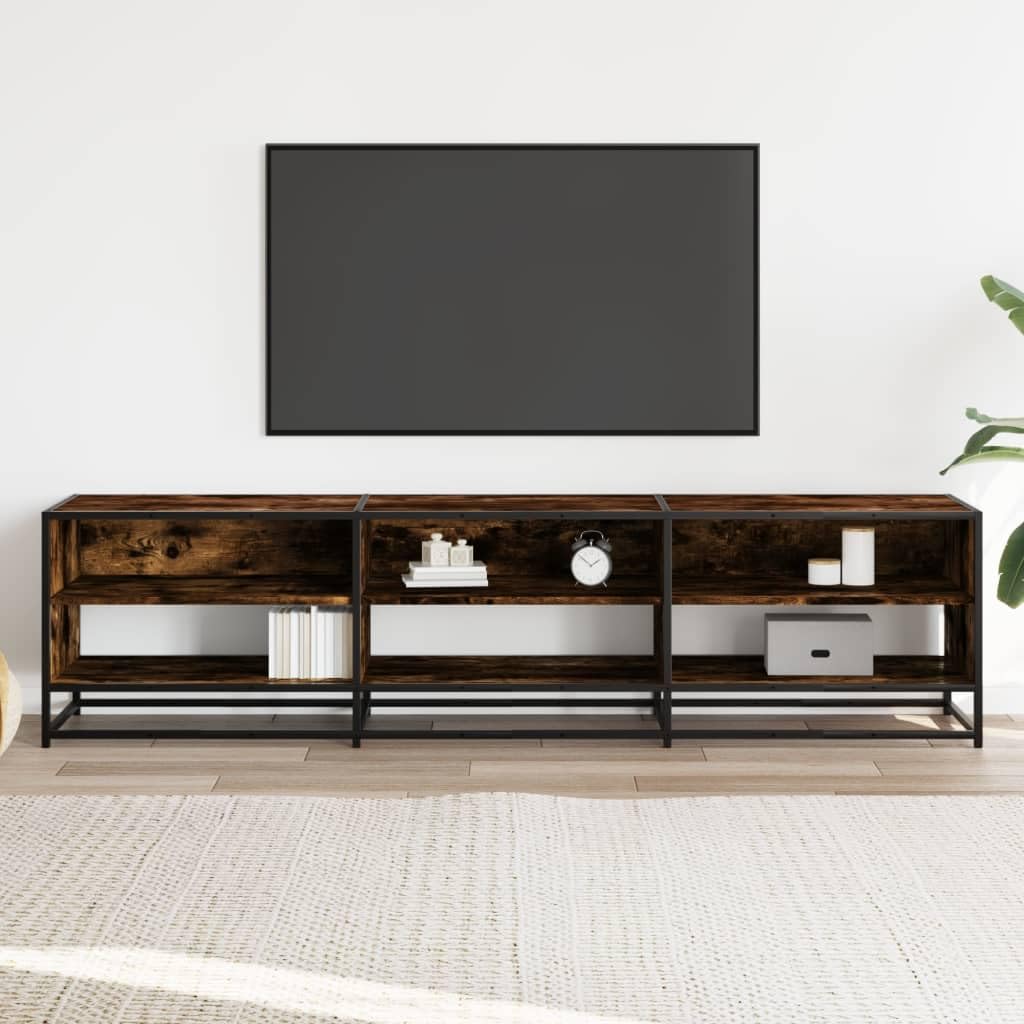 Mobile TV in rovere affumicato, 180 x 40 x 46 cm, in legno con struttura in metallo, 6 ripiani, spazio per soggiorno e camera da letto, portata fino a 70 kg, moderno mobile basso e credenza