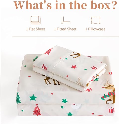 Miniatura 6 de KACEMOO Juego de sábanas de Navidad tamaño twin, juego de sábanas de 3 piezas de Deerlet, juego de sábanas cálidas de invierno con bolsillo